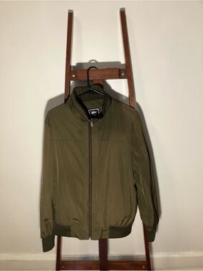 Men's Olive Green Zip-Front Bomber Jacket
